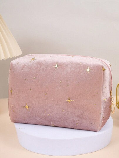 حقيبة مكياج حريرية بشكل نجمة ذات سعة كبيرة متعددة الاستخدامات، منظم تخزين مكياج مرصع مضيء ، علبة مكياج محمولة قابضة أنيقة لاستخدام السيدات في السفر واليومي