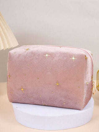 حقيبة مكياج حريرية بشكل نجمة ذات سعة كبيرة متعددة الاستخدامات، منظم تخزين مكياج مرصع مضيء ، علبة مكياج محمولة قابضة أنيقة لاستخدام السيدات في السفر واليومي