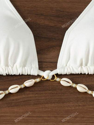 طقم بكيني مزين بصدفة صيفي للنساء