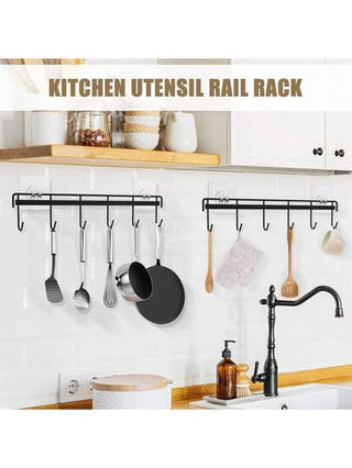 حامل أدوات المطبخ اللاصق بنفسه يحتوي على 6 خطافات