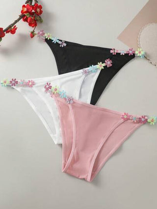 Shein Underwear&Sleepwear Basics ثلاث كلمات مضلعة بزهور مزينة بزهور للنساء
