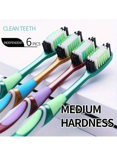 6 فُرَش أسنان يدوية ناعمة ذات شعيرات ناعمة للثيِّ الحساس ،تنظيف عميق للعناية بالفم للبالغين لاستخدام المنزلي اليومي