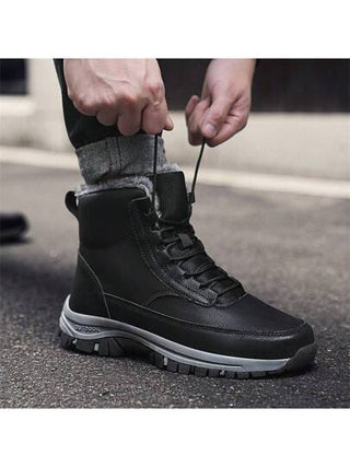 2024 بوت ثلج جلد شتوية دافئة جديدة للرجال بنعل سميك، مقدمة مستديرة، مضادة للانزلاق، مطورة في الأصابع، بوت تنزه كاجوال مناسبة للملابس،ضرورية للسفر الخارجي في الشتاء