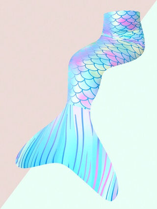 مايوه كامل قطعة للفتاة الصغيرة، تصميم ذيل حورية البحر، نقش حرير السمك، أطراف زهرية، ملابس شاطئ الربيع والصيف