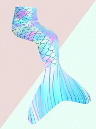 مايوه كامل قطعة للفتاة الصغيرة، تصميم ذيل حورية البحر، نقش حرير السمك، أطراف زهرية، ملابس شاطئ الربيع والصيف