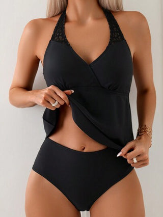 طقم تانكيني حريمي Swim Basics بيكيني علوي للسيدات بلون سادة وياقة رسن