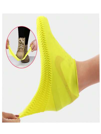 بوت واقٍ من المطر لكِ وله مقاوم للانزلاق من المطاط الناعم المضاد للماء زوج واحد، مصنوع من السيليكون السميك والمقاوم للتآكل، مناسب للدراجات والدرّاجات النارية