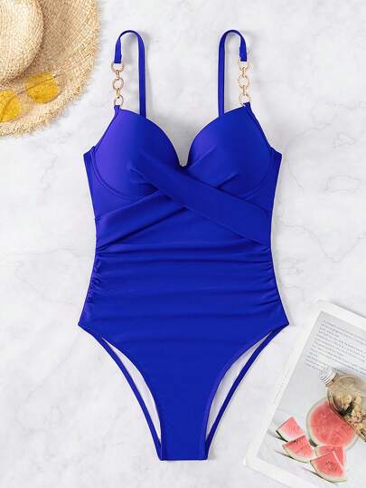 مايوه حريمي قطعة واحدة Swim ملابس السباحة النسائية ذات الشريط السباغيتي الأزرق قطعة واحدة