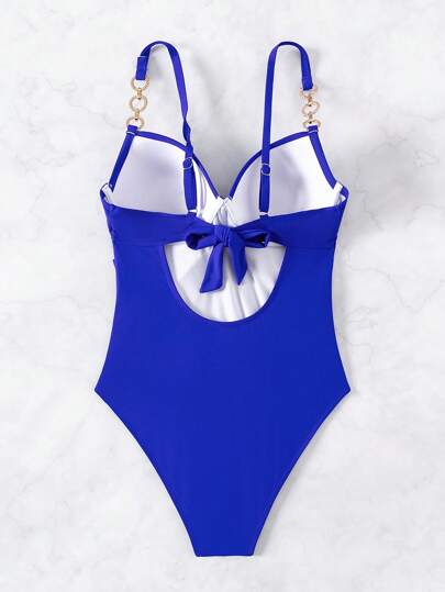 مايوه حريمي قطعة واحدة Swim ملابس السباحة النسائية ذات الشريط السباغيتي الأزرق قطعة واحدة