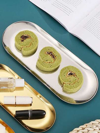 1 قطعة صينية بيضاوية من الفولاذ المقاوم للصدأ فضية لتخزين الأكواب والحلويات والمجوهرات والمطبخ، هدية عيد الميلاد