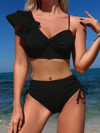 Swim حواف مكشكشة وديكور عقدة من قطعتين لملابس السباحة بيكيني كرنفال