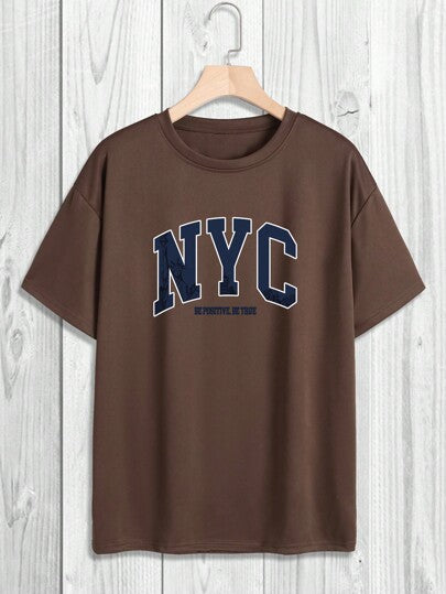 Manfinity Dauomo قميص تي شيرت رسالة عادي للرجال