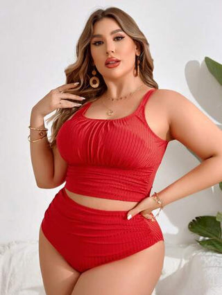 Swim Lushoire مجموعة بلون أحادي من قطعتين تانكيني مقاس كبير للسيدات في الصيف