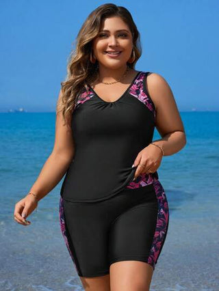 Swim Lushoire طقم ملابس سباحة تانكيني مكون من ملابس علوية خزان مطبوعة بالطبعة الاستوائية وسروال مربع مقاسات كبيرة للشاطئ الصيفي