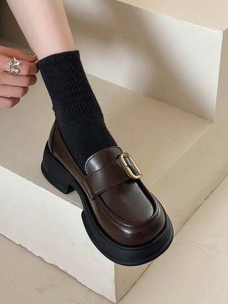 أكسفورد كاجوال سميك الكعب للنساء، من الجلد الأسود البريطاني، موديل 2025 متعدد الاستخدامات بنقرة واحدة مع إبزيم معدني