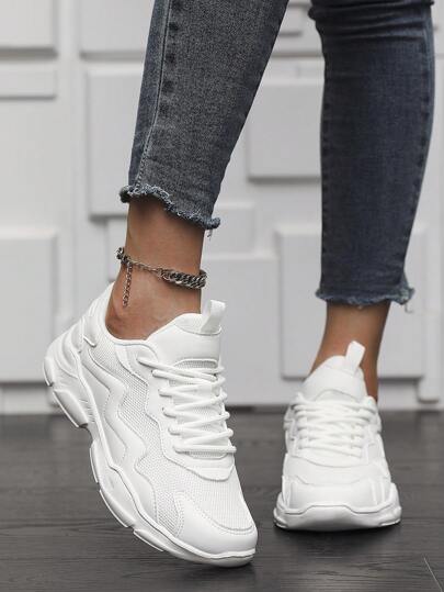 أحذية رياضية كاجوال للنساء، قماش شبكي متعدد الألوان، ربطة أربطة خفيفة للاستخدام الخارجي للنساء، أحذية ركض بنعل سهل الارتداء والخلع بتصميم أنيق