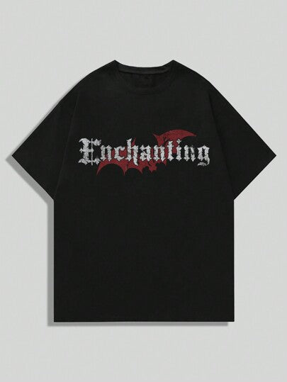 ROMWE MEN Goth تي شيرت تي شيرت كم قصير مطبوع برموز جوتيك مناسب للارتداء اليومي في الربيع والصيف ، للمدرسة