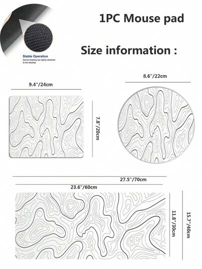 حصيرة ماوس مطبوعة مضادة للانزلاق للعمل أو اللعب- قابلة للحصول بأربعة مقاسات