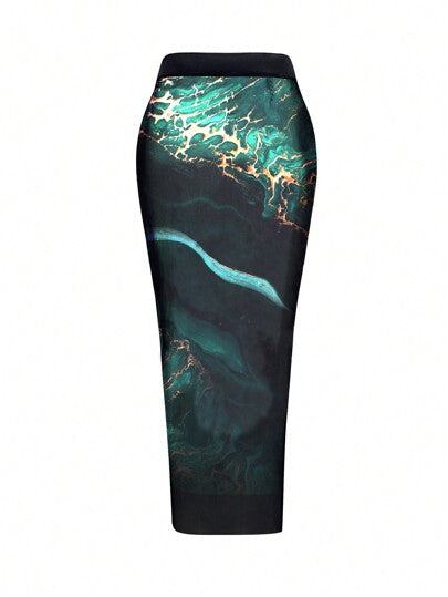 Swim Oasis بدلة سباحة بتصميم رخامي من قطعتين للنساء بمقاس كبير مع تنورة غطاء للكرنفال