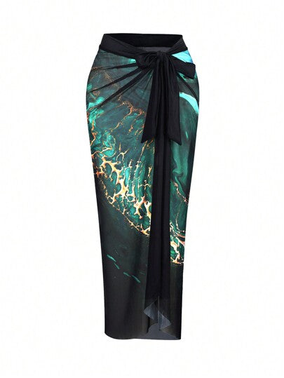 Swim Oasis بدلة سباحة بتصميم رخامي من قطعتين للنساء بمقاس كبير مع تنورة غطاء للكرنفال