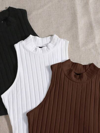 EZwear قميص بدون أكمام نسائي بياقة دائرية مضلعة مناسب للصيف
