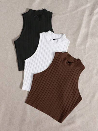 EZwear قميص بدون أكمام نسائي بياقة دائرية مضلعة مناسب للصيف