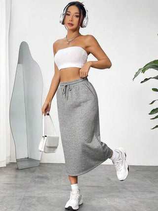 EZwear الرباط الخصر تنورة جيب غير المتماثلة