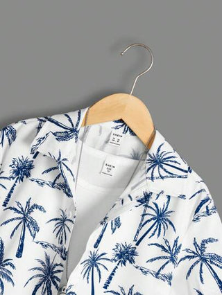 SHEIN قميص بنمط شجرة جوز الهند عارضة للفتيان المراهقين المريح