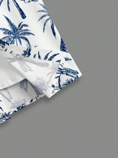 SHEIN قميص بنمط شجرة جوز الهند عارضة للفتيان المراهقين المريح