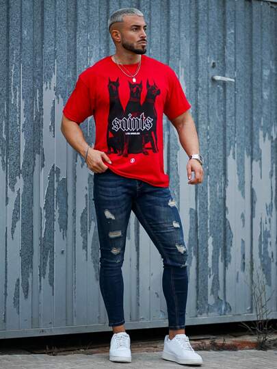 بنطلون رجالي جينز أزرق ضيق ممزق