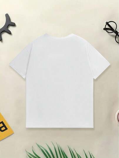 تي شيرت بيضة للفتيان الأنيق بأكمام قصيرة ورقبة دائرية بلون سادة، موضة الشارع