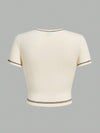 EZwear ملابس علوية قصير ملابس علوية مقطوع بأكمام قصيرة ذو رقبة دائرية بطراز كاوبوي كاجوال رجعي للنساء، الصيف