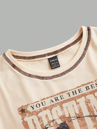 EZwear ملابس علوية قصير ملابس علوية مقطوع بأكمام قصيرة ذو رقبة دائرية بطراز كاوبوي كاجوال رجعي للنساء، الصيف "أنت الأفضل القدر التقليدي الشرف الكامل جرؤ على البدء"