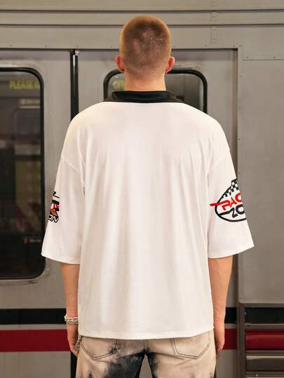 Manfinity RebelGame قميص بولو محبوك فضفاض لرجال الموتوسيكلات