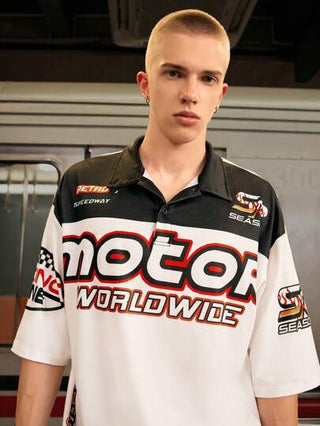 Manfinity RebelGame قميص بولو محبوك فضفاض لرجال الموتوسيكلات