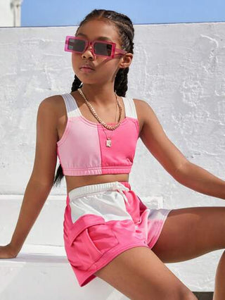 girls-sets طقم مكون من قطعتين بألوان متباينة من Tween Girl