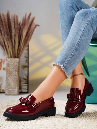 أحذية أوكسفورد حريمي أحذية جلدية كاجوال بفيونكة، كعب مربع منخفض، كعب وتد، رؤوس مدببة، وسيدات بنعل سميك منصة أوكسفورد الأسلوب البريطاني