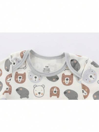 4 بدلة رضع أطفال رضع من الجنسين لعمر 0-12 شهر، بأكمام قصيرة، بتصميمات كرتونية جميلة، مناسبة لكل الفصول