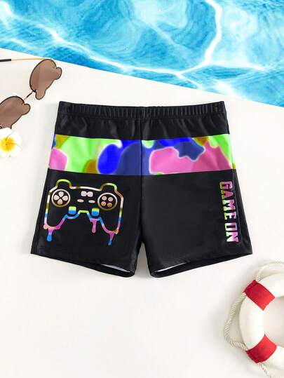 مايوه أولادي ملابس سباحة الشاطئ الصيفية لفتيان المراهقين، سروال سباحة مطبوع بوحدة التحكم عن بعد، مناسب للسباحة في الشاطئ