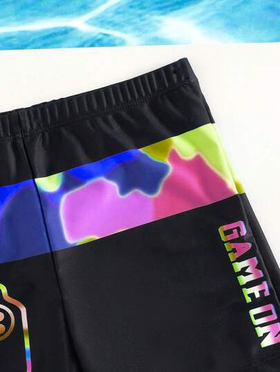 مايوه أولادي ملابس سباحة الشاطئ الصيفية لفتيان المراهقين، سروال سباحة مطبوع بوحدة التحكم عن بعد، مناسب للسباحة في الشاطئ