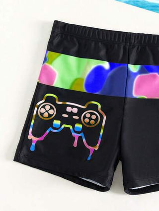 مايوه أولادي ملابس سباحة الشاطئ الصيفية لفتيان المراهقين، سروال سباحة مطبوع بوحدة التحكم عن بعد، مناسب للسباحة في الشاطئ