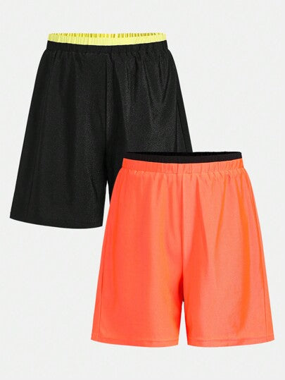 مايوه أولادي شورت سباحة محبوك مريح للفتيان يتضمن قطعتين مع بطانة داخلية متباينة بالألوان و2 خيارات للألوان