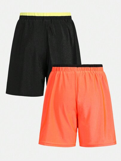 مايوه أولادي شورت سباحة محبوك مريح للفتيان يتضمن قطعتين مع بطانة داخلية متباينة بالألوان و2 خيارات للألوان