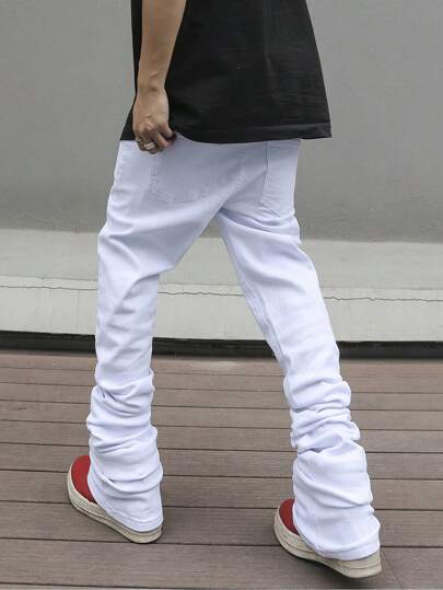 Manfinity Homme جينز رجالي بجيوب مجعدة وتجاعيد