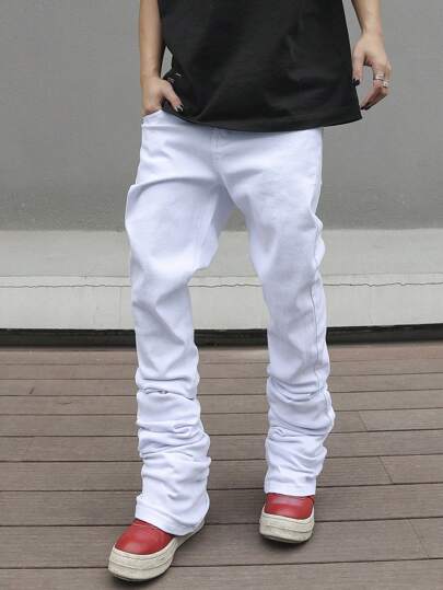 Manfinity Homme جينز رجالي بجيوب مجعدة وتجاعيد