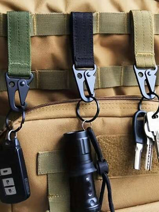 قطعة واحدة مشبك مقوى Molle - حامل مفتاح دائري حزام نايلون ثقيل الوزن بخطاف كاراكبينير للأنشطة الخارجية، التخييم، المشي لمسافات طويلة، والتسلق