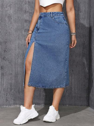 EZwear تنورة جينز عالية الشق للنساء