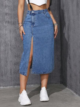 EZwear تنورة جينز عالية الشق للنساء