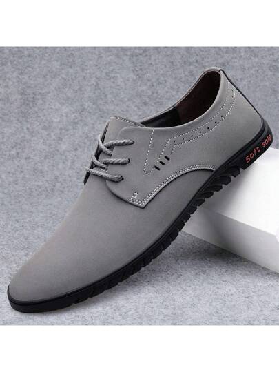حذاء رجالي 2024 تصميم ربيع جديد بنمط كوري من الجلد الناعم الذي يسمح بالتهوية مع نعل مريح وإغلاق برباط يصلح للارتداء في العمل والاستخدام العادي