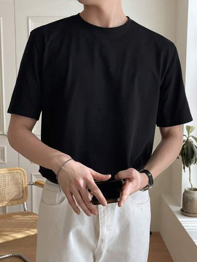 DAZY تي شيرت رجالي بأكمام قصيرة بلون صلب